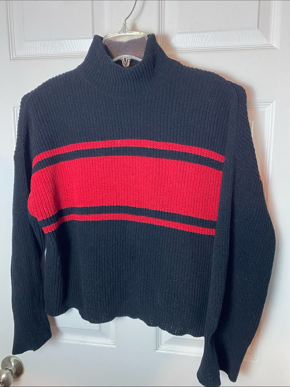 Sanctuary Stay Cozy Mock Turtle Neck Sweater Color Block Black Red Size Medium